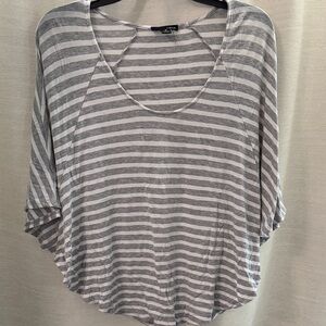 Aqua Gray and White Striped Short Sleeve Top